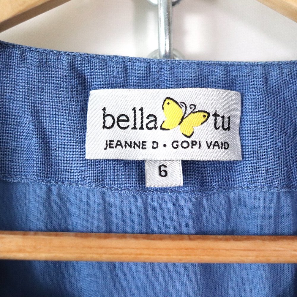 SOLD bella tu embroidered blue linen mini dress 6 - Picture 3 of 5